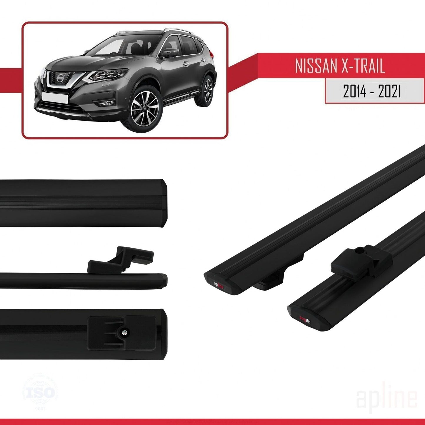 Compatible avec Nissan X-Trail 3 (T32) 2014-2021 BASIC Model Barres de Toit Railing Porte-Bagages de Voiture Noir Aluminium 2 Barres