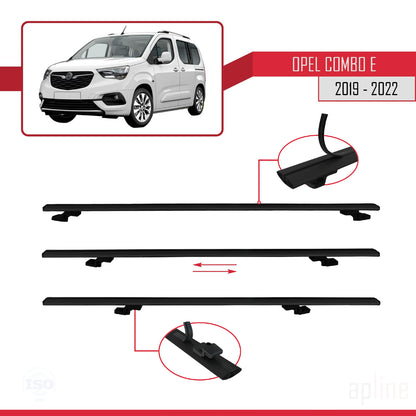 Compatible avec Opel Combo E Life 2019-2022 BASIC Model Barres de Toit Railing Porte-Bagages de Voiture Noir Aluminium 4 Barres