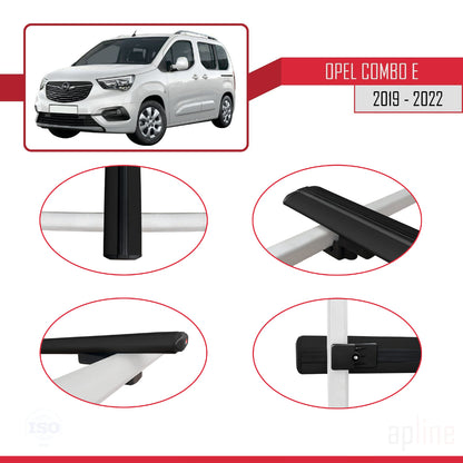 Compatible avec Opel Combo E Life 2019-2022 BASIC Model Barres de Toit Railing Porte-Bagages de Voiture Noir Aluminium 2 Barres