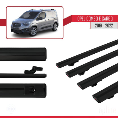 Compatible avec Opel Combo E Cargo 2019-2022 BASIC Model Barres de Toit Railing Porte-Bagages de Voiture Noir Aluminium 4 Barres