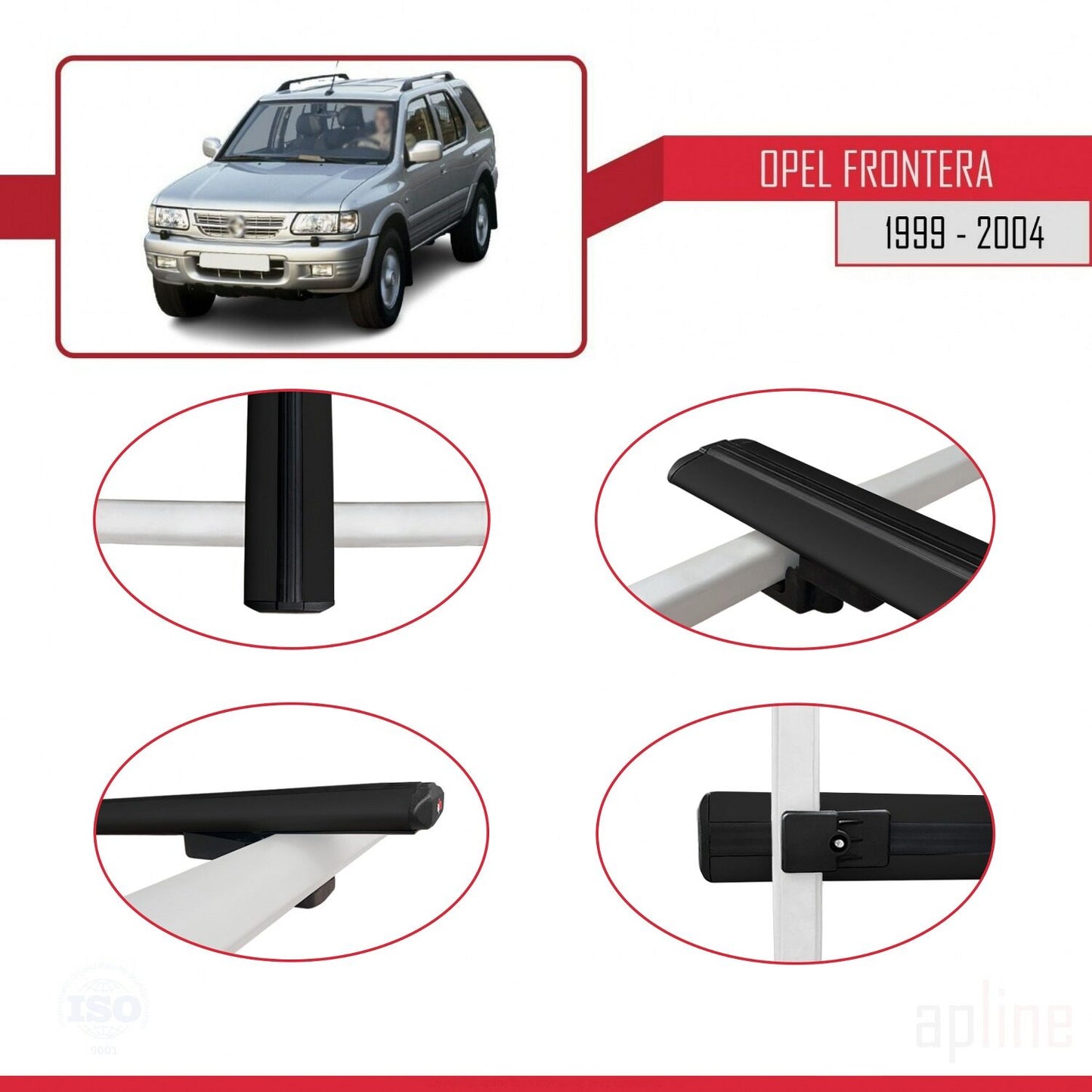 Compatible avec Opel Frontera 2 1999-2004 BASIC Model Barres de Toit Railing Porte-Bagages de Voiture Noir Aluminium 3 Barres