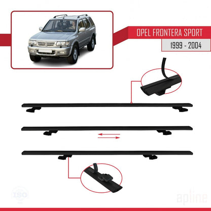 BASIC Model Dakdrager bagagedrager compatibel met Opel Frontera Sport 2 1999-2004 Spoorstaven Zwart Aluminium 3 Staven