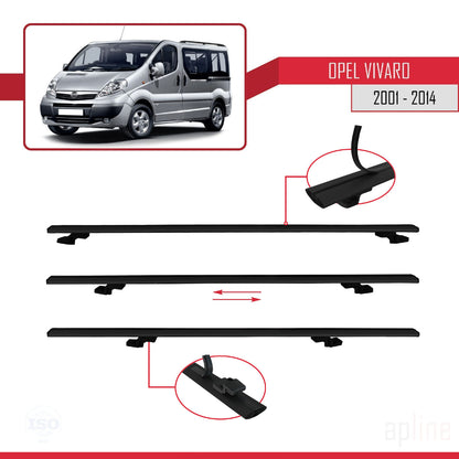 BASIC Model Dakdrager bagagedrager compatibel met Opel Vivaro A 2001-2014 Spoorstaven Zwart Aluminium 4 Staven