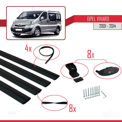 BASIC Model Dakdrager bagagedrager compatibel met Opel Vivaro A 2001-2014 Spoorstaven Zwart Aluminium 4 Staven