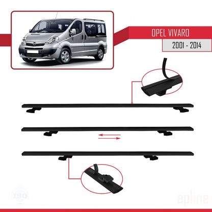 Compatible avec Opel Vivaro A 2001-2014 BASIC Model Barres de Toit Railing Porte-Bagages de Voiture Noir Aluminium 2 Barres