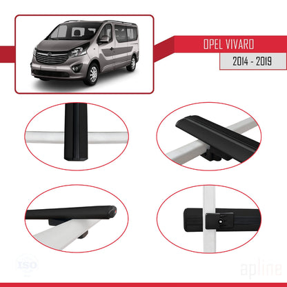 Compatible avec Opel Vivaro B 2014-2019 BASIC Model Barres de Toit Railing Porte-Bagages de Voiture Noir Aluminium 4 Barres
