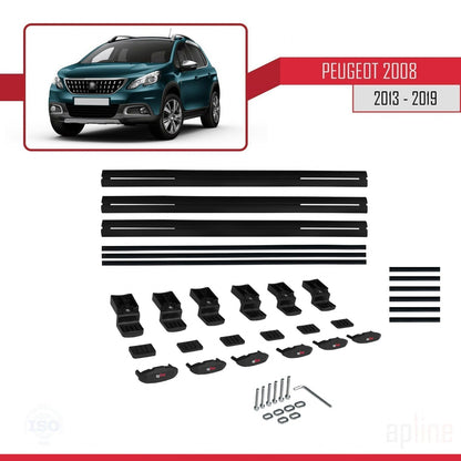 Compatible avec Peugeot 2008 (A94) 2013-2019 BASIC Model Barres de Toit Railing Porte-Bagages de Voiture Noir Aluminium 3 Barres