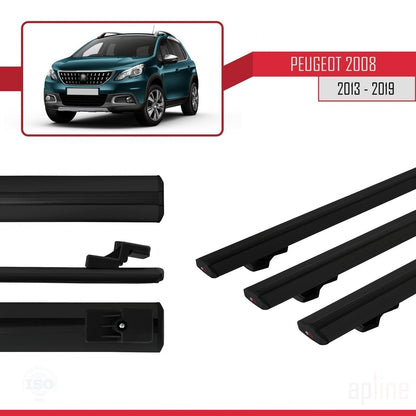 Compatible avec Peugeot 2008 (A94) 2013-2019 BASIC Model Barres de Toit Railing Porte-Bagages de Voiture Noir Aluminium 3 Barres