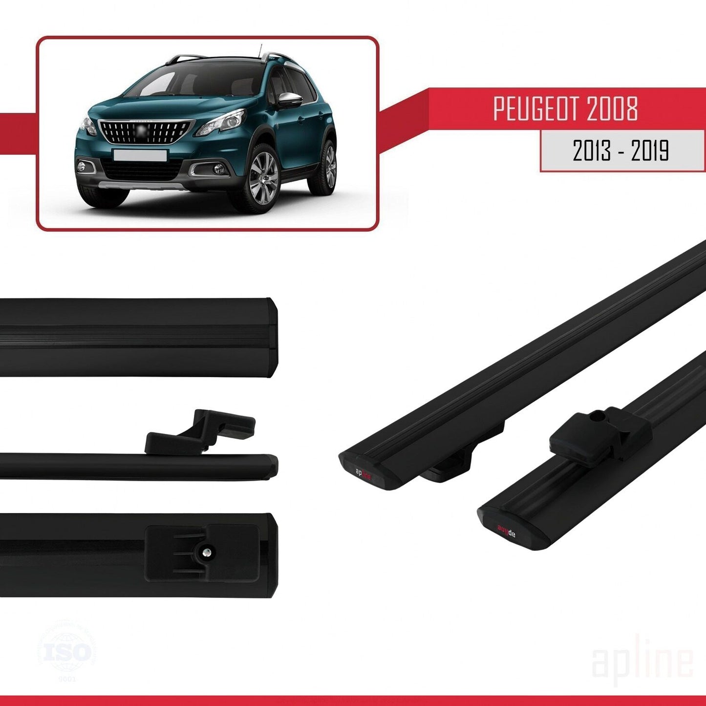 Compatible avec Peugeot 2008 (A94) 2013-2019 BASIC Model Barres de Toit Railing Porte-Bagages de Voiture Noir Aluminium 2 Barres