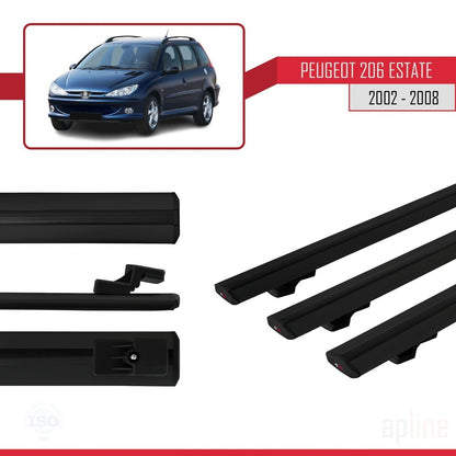Compatibile con Peugeot 206 SW 2002-2008 BASIC Model Barre Tetto Portapacchi Auto Barre Portatutto Nero Alluminio 3 Barre