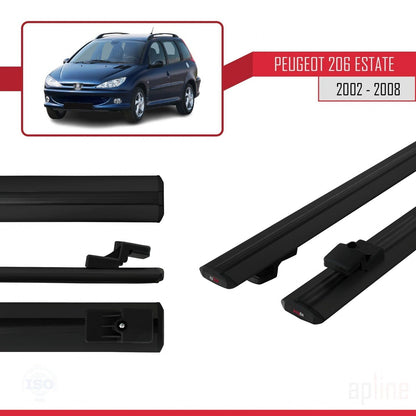 Compatibile con Peugeot 206 SW 2002-2008 BASIC Model Barre Tetto Portapacchi Auto Barre Portatutto Nero Alluminio 2 Barre