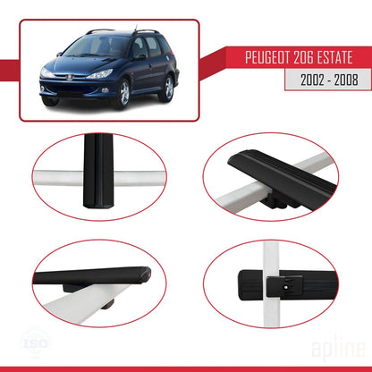 Compatibile con Peugeot 206 SW 2002-2008 BASIC Model Barre Tetto Portapacchi Auto Barre Portatutto Nero Alluminio 2 Barre