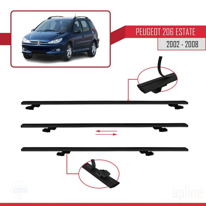Compatibile con Peugeot 206 SW 2002-2008 BASIC Model Barre Tetto Portapacchi Auto Barre Portatutto Nero Alluminio 2 Barre