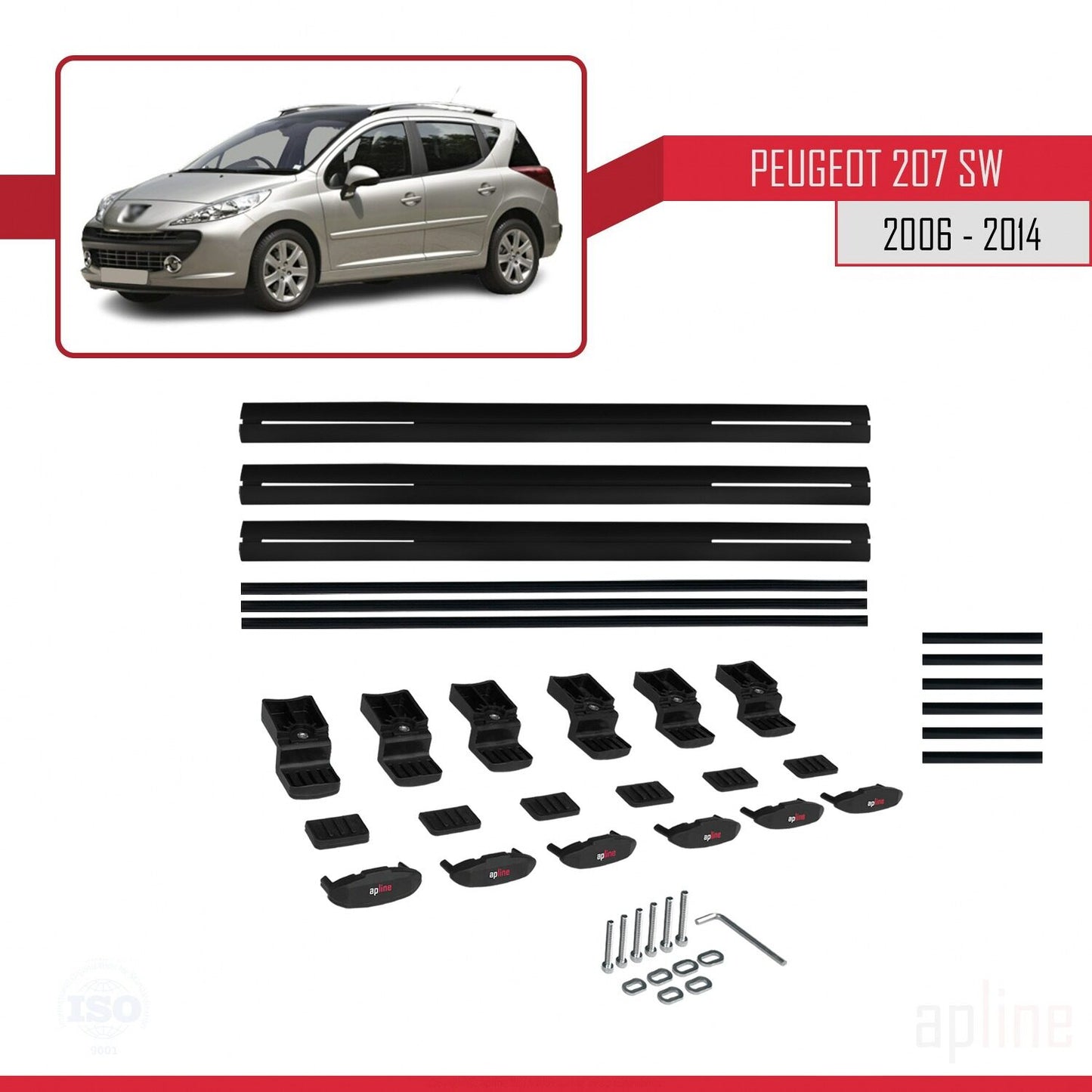 Compatible avec Peugeot 207 Break 2006-2014 BASIC Model Barres de Toit Railing Porte-Bagages de Voiture Noir Aluminium 3 Barres