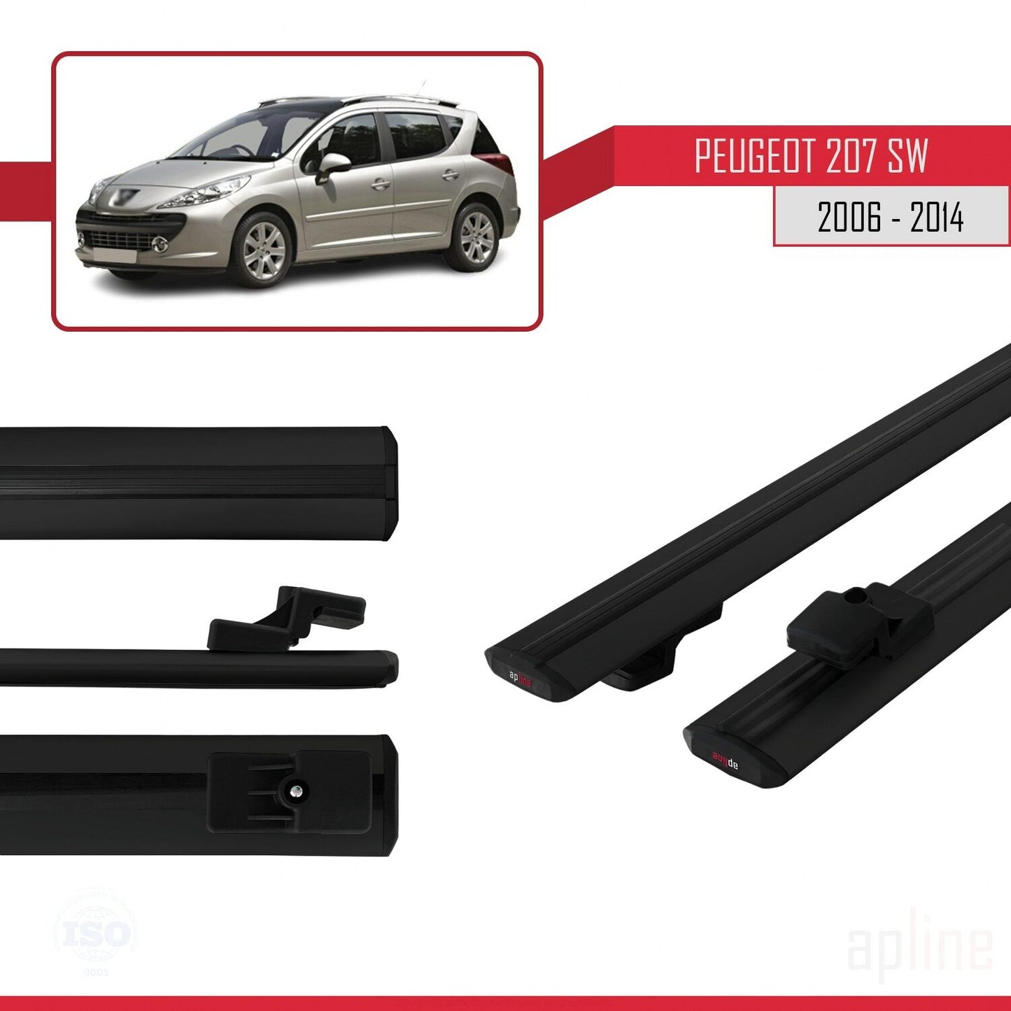 Compatibile con Peugeot 207 SW 2006-2014 BASIC Model Barre Tetto Portapacchi Auto Barre Portatutto Nero Alluminio 2 Barre
