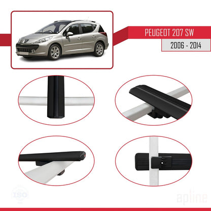 Compatibile con Peugeot 207 SW 2006-2014 BASIC Model Barre Tetto Portapacchi Auto Barre Portatutto Nero Alluminio 2 Barre
