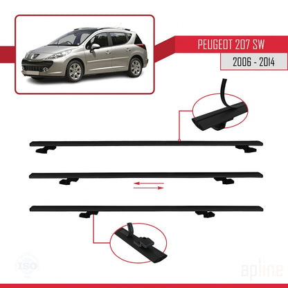 Compatibile con Peugeot 207 SW 2006-2014 BASIC Model Barre Tetto Portapacchi Auto Barre Portatutto Nero Alluminio 2 Barre