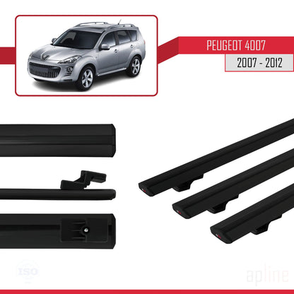Compatible avec Peugeot 4007 2007-2012 BASIC Model Barres de Toit Railing Porte-Bagages de Voiture Noir Aluminium 3 Barres
