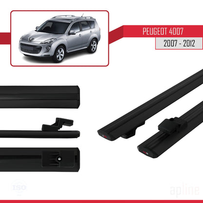 Compatible avec Peugeot 4007 2007-2012 BASIC Model Barres de Toit Railing Porte-Bagages de Voiture Noir Aluminium 2 Barres