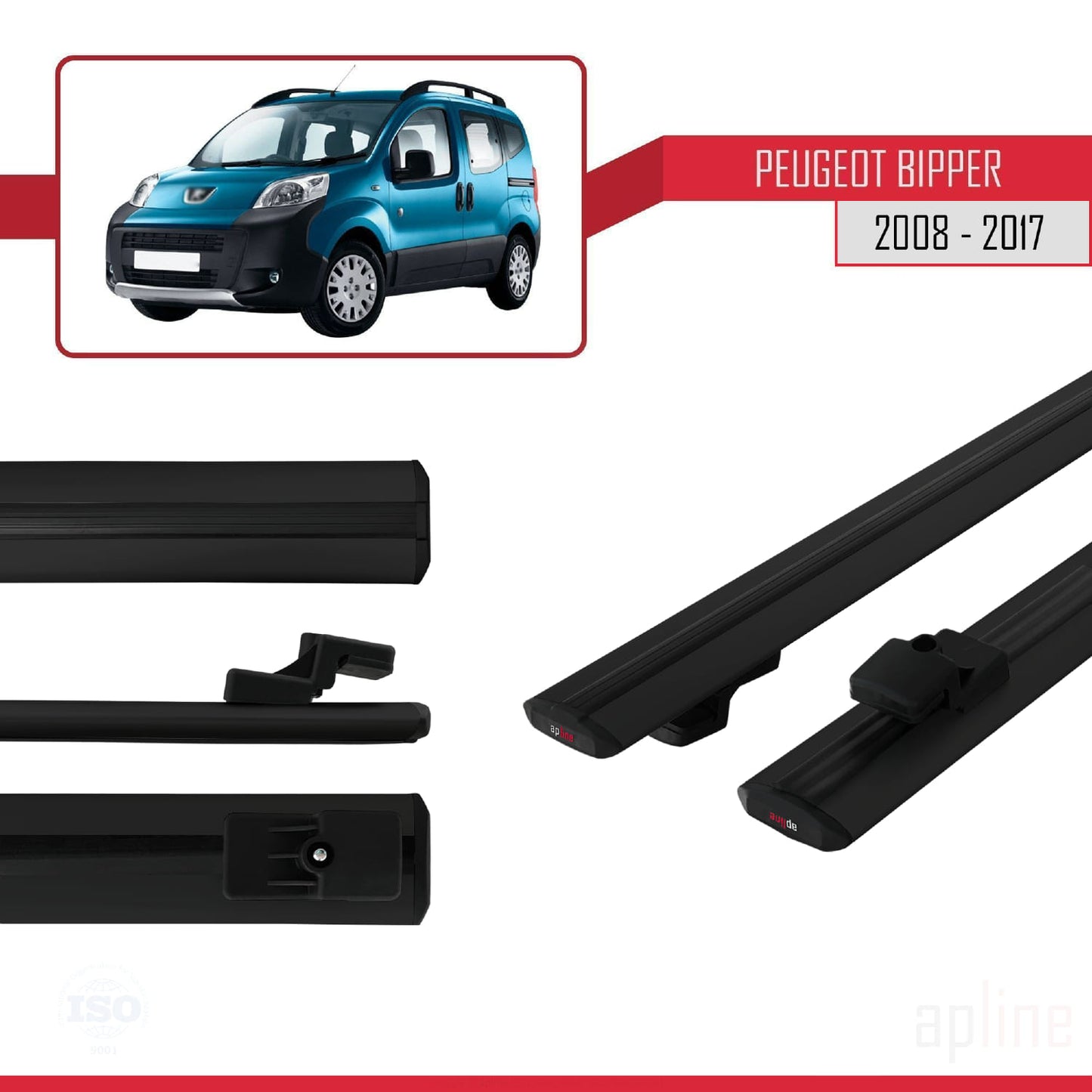 Compatible avec Peugeot Bipper 2008-2017 BASIC Model Barres de Toit Railing Porte-Bagages de Voiture Noir Aluminium 2 Barres