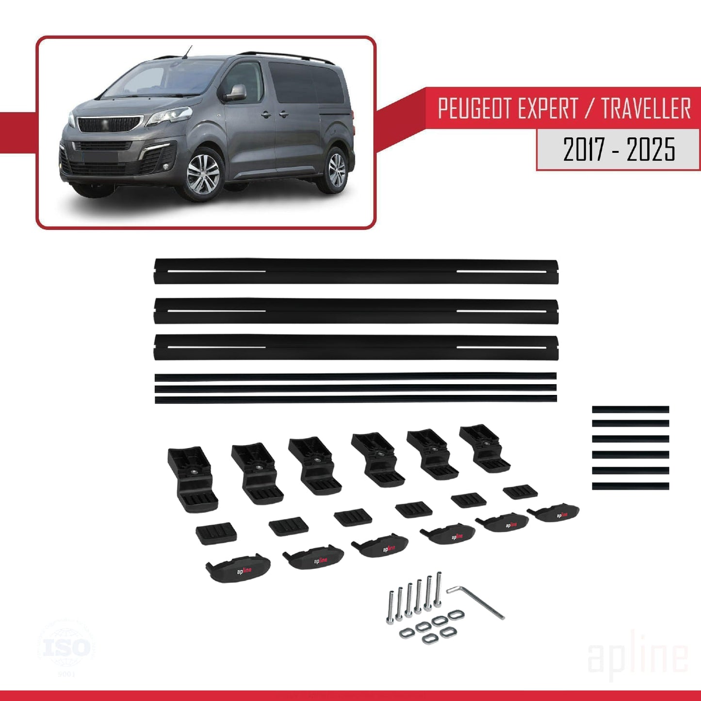 Compatible avec Peugeot Expert 3 Traveller 2017-2025 BASIC Model Barres de Toit Railing Porte-Bagages de Voiture Noir Aluminium 3 Barres