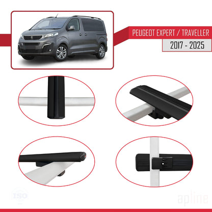 Compatible avec Peugeot Expert 3 Traveller 2017-2025 BASIC Model Barres de Toit Railing Porte-Bagages de Voiture Noir Aluminium 4 Barres