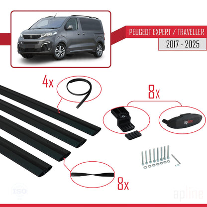 Compatible avec Peugeot Expert 3 Traveller 2017-2025 BASIC Model Barres de Toit Railing Porte-Bagages de Voiture Noir Aluminium 4 Barres