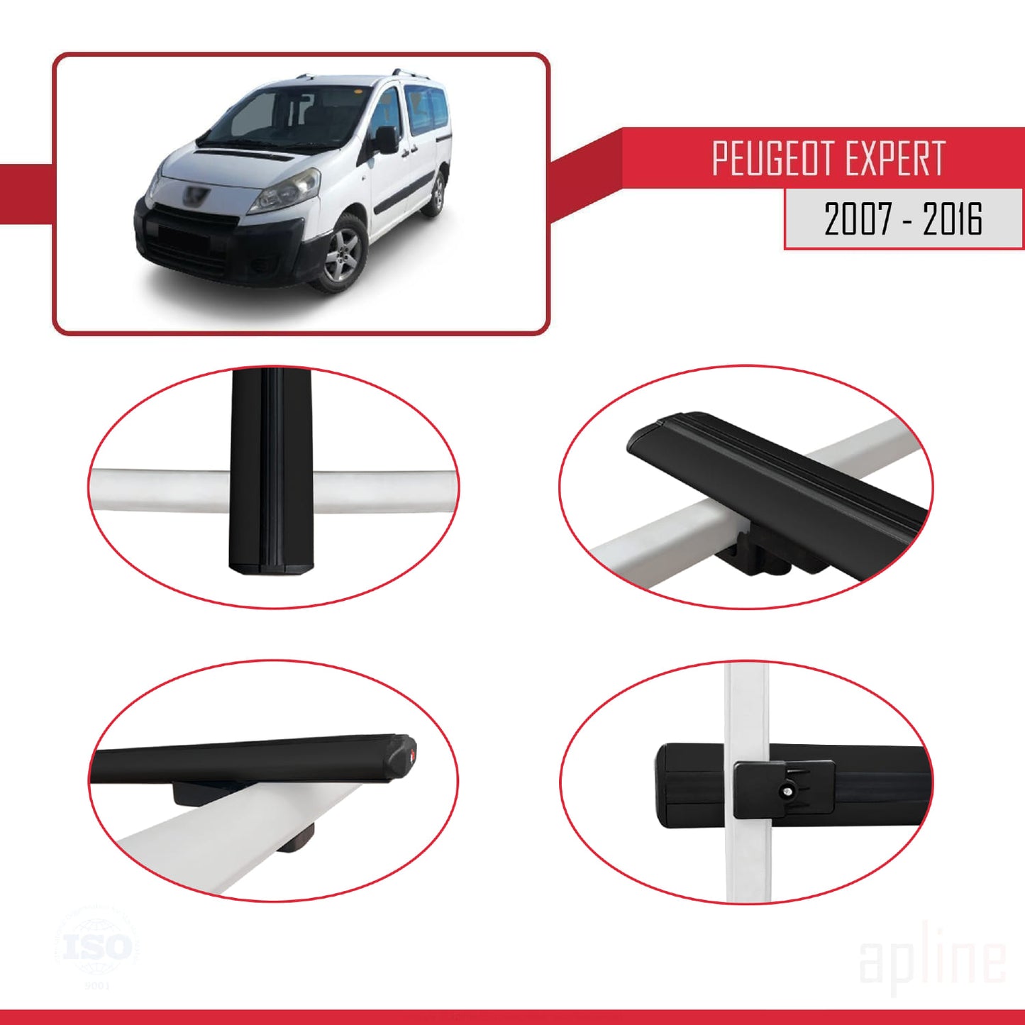 Compatibile con Peugeot Expert 2 2007-2016 BASIC Model Barre Tetto Portapacchi Auto Barre Portatutto Nero Alluminio 3 Barre