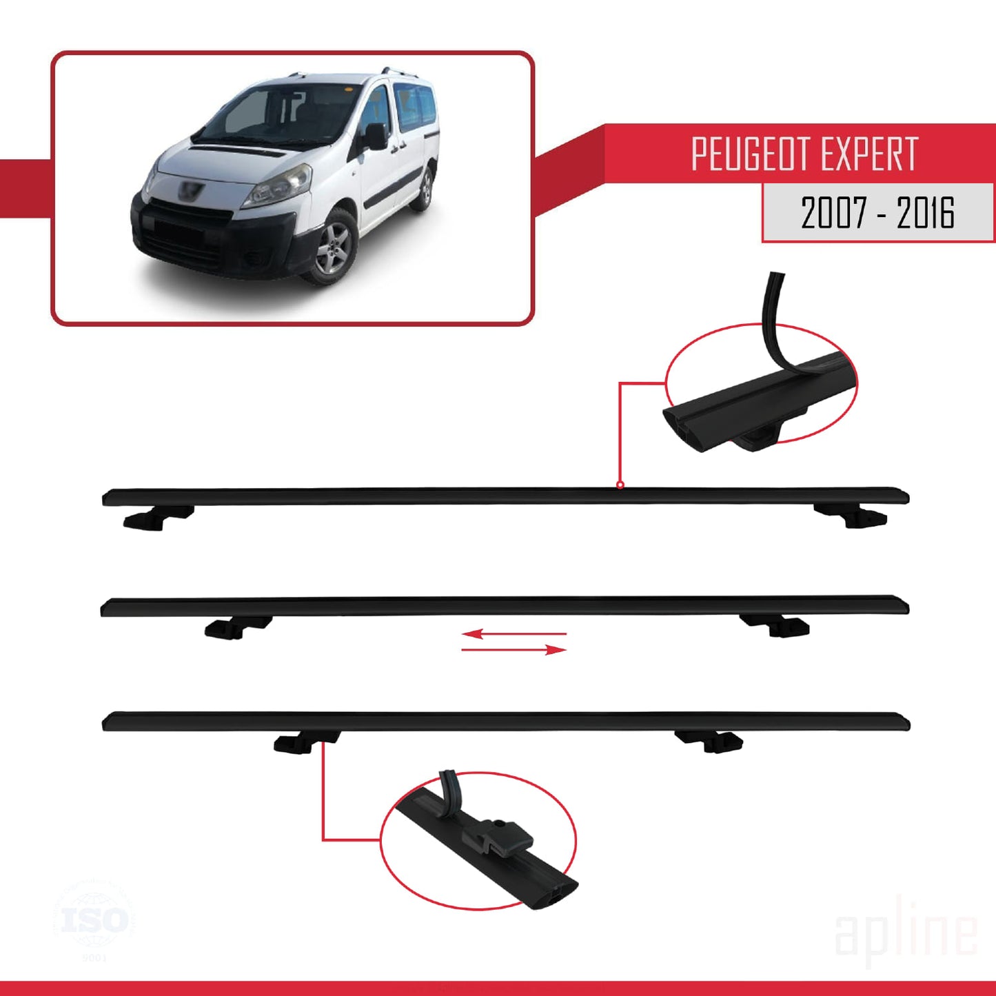 Compatible avec Peugeot Expert 2 2007-2016 BASIC Model Barres de Toit Railing Porte-Bagages de Voiture Noir Aluminium 4 Barres