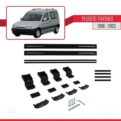 Compatible avec Peugeot Partner Pre-Facelift 1996-2003 BASIC Model Barres de Toit Railing Porte-Bagages de Voiture Noir Aluminium 2 Barres