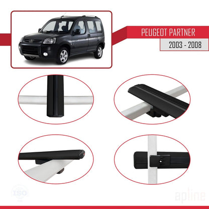 Compatible avec Peugeot Partner Post-Facelift 2003-2008 BASIC Model Barres de Toit Railing Porte-Bagages de Voiture Noir Aluminium 3 Barres