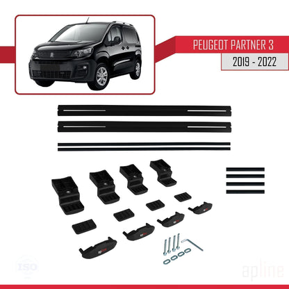 Compatible avec Peugeot Partner 3 2019-2022 BASIC Model Barres de Toit Railing Porte-Bagages de Voiture Noir Aluminium 2 Barres