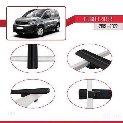 Compatible avec Peugeot Rifter 2019-2022 BASIC Model Barres de Toit Railing Porte-Bagages de Voiture Noir Aluminium 2 Barres