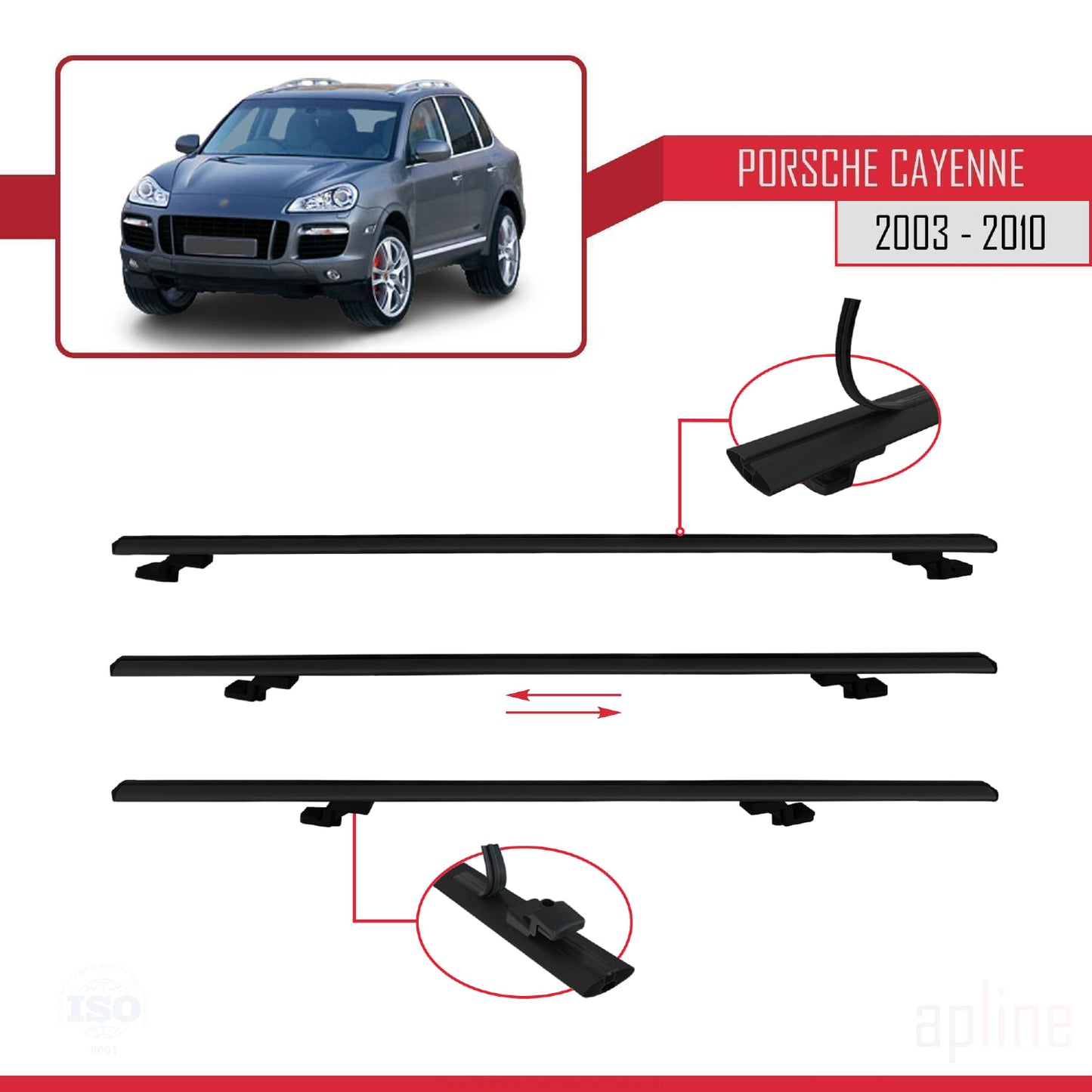 Compatible avec Porsche Cayenne (9PA) 2003-2010 BASIC Model Barres de Toit Railing Porte-Bagages de Voiture Noir Aluminium 3 Barres