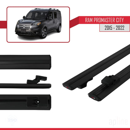Compatible avec Ram Promaster City (636) 2015-2022 BASIC Model Barres de Toit Railing Porte-Bagages de Voiture Noir Aluminium 2 Barres