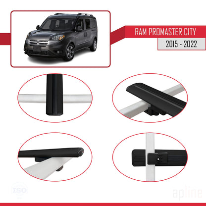 Compatible avec Ram Promaster City (636) 2015-2022 BASIC Model Barres de Toit Railing Porte-Bagages de Voiture Noir Aluminium 2 Barres