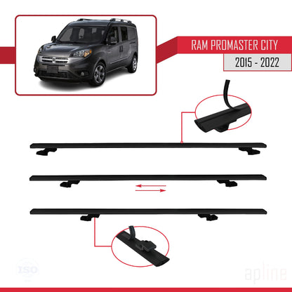 Compatible avec Ram Promaster City (636) 2015-2022 BASIC Model Barres de Toit Railing Porte-Bagages de Voiture Noir Aluminium 2 Barres