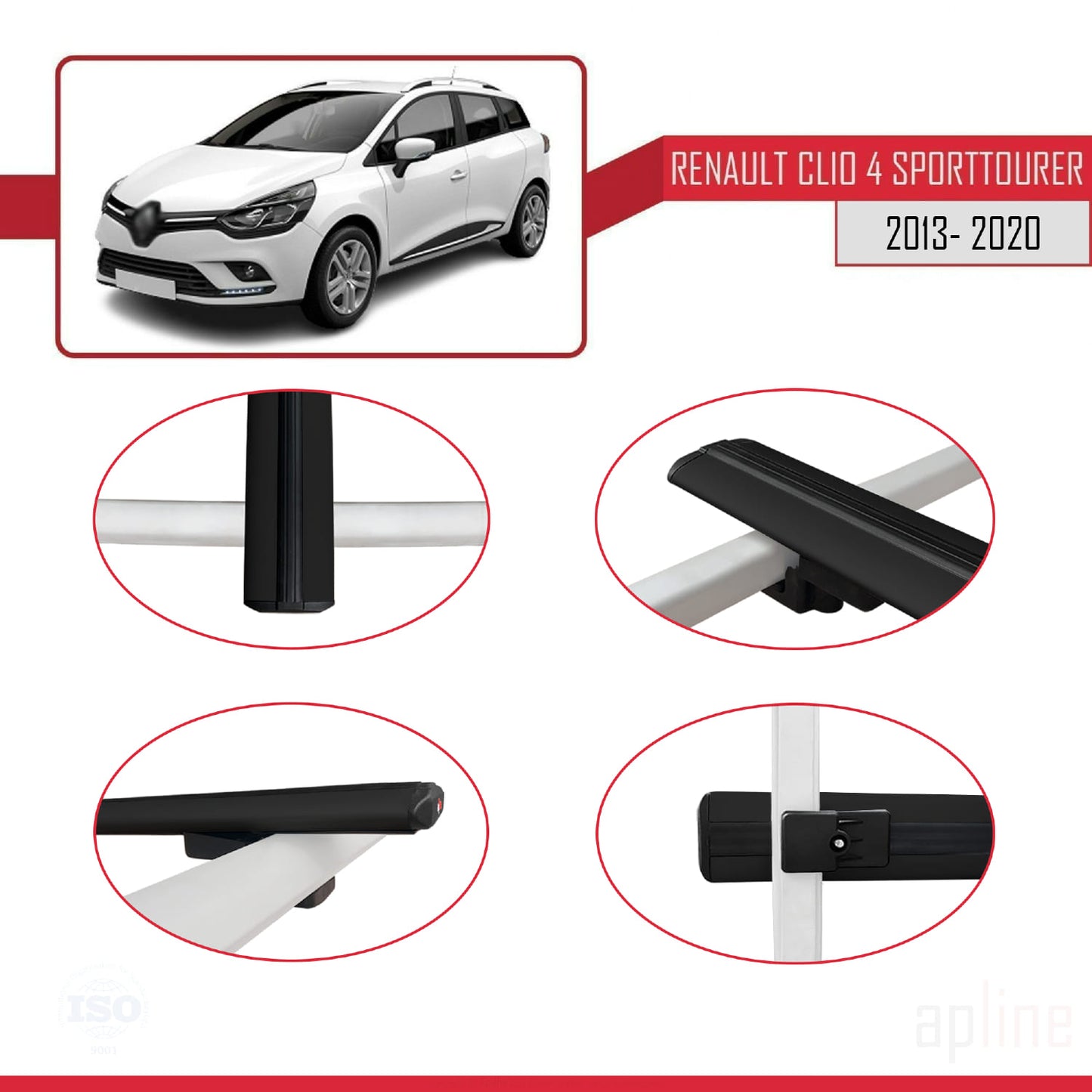 Kompatibel mit Renault Clio 4 ST 2013-2020 BASIC Model Relingträger Dachträger Auto Gepäckträger Schwarz Aluminium 2 Stangen