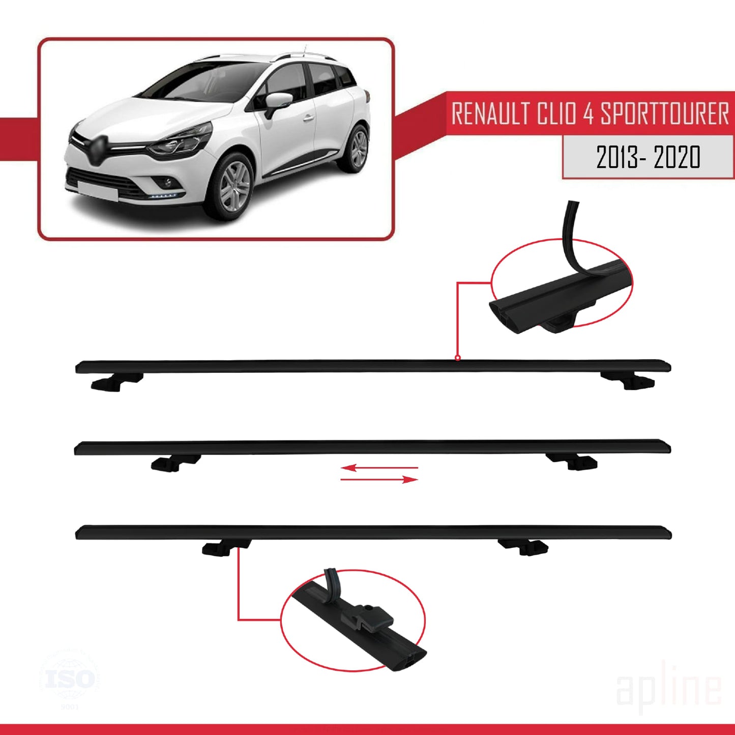 Kompatibel mit Renault Clio 4 ST 2013-2020 BASIC Model Relingträger Dachträger Auto Gepäckträger Schwarz Aluminium 2 Stangen