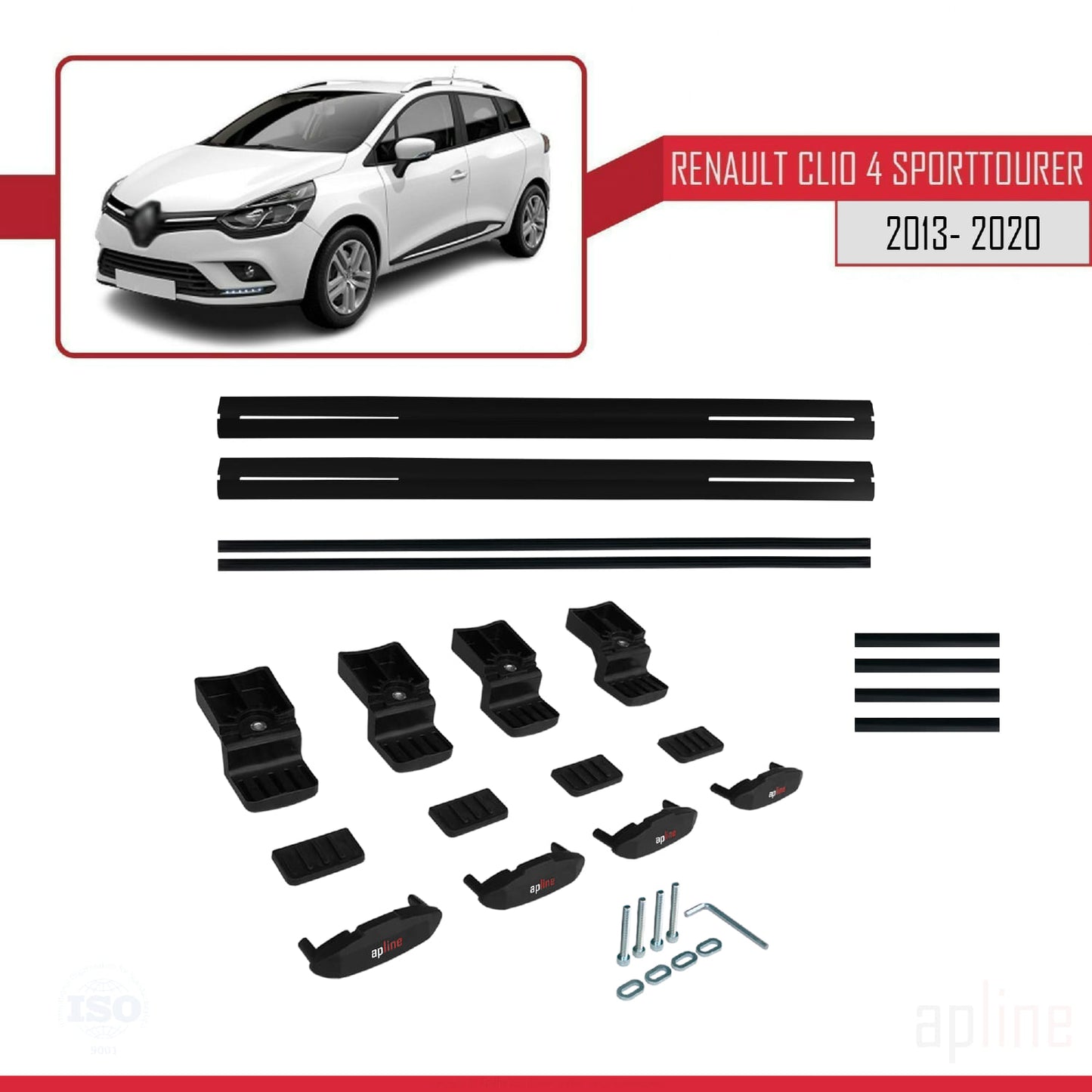 Kompatibel mit Renault Clio 4 ST 2013-2020 BASIC Model Relingträger Dachträger Auto Gepäckträger Schwarz Aluminium 2 Stangen