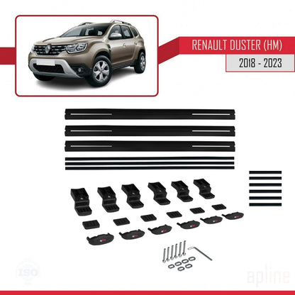 Compatible avec Renault Duster 2 (HM) 2018-2024 BASIC Model Barres de Toit Railing Porte-Bagages de Voiture Noir Aluminium 3 Barres