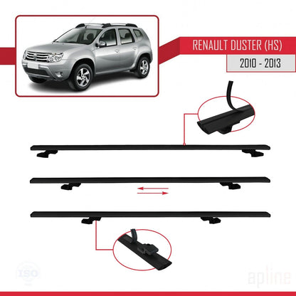 BASIC Model Dakdrager bagagedrager compatibel met Renault Duster (HS) Pre-Facelift 2010-2013 Spoorstaven Zwart Aluminium 3 Staven