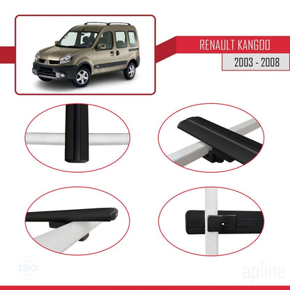 Compatible avec Renault Kangoo (X76) Post-Facelift 2003-2008 BASIC Model Barres de Toit Railing Porte-Bagages de Voiture Noir Aluminium 3 Barres