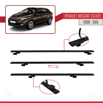 Compatible avec Renault Megane 3 ST 2009-2015 BASIC Model Barres de Toit Railing Porte-Bagages de Voiture Noir Aluminium 2 Barres