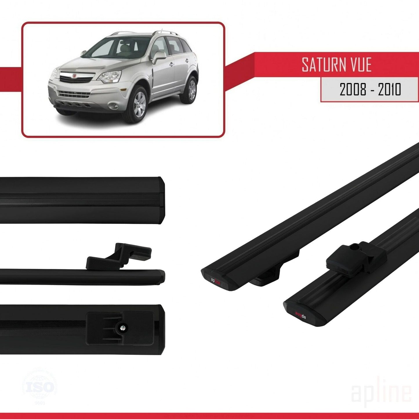 Compatible avec Saturn Vue 2 2008-2010 BASIC Model Barres de Toit Railing Porte-Bagages de Voiture Noir Aluminium 2 Barres