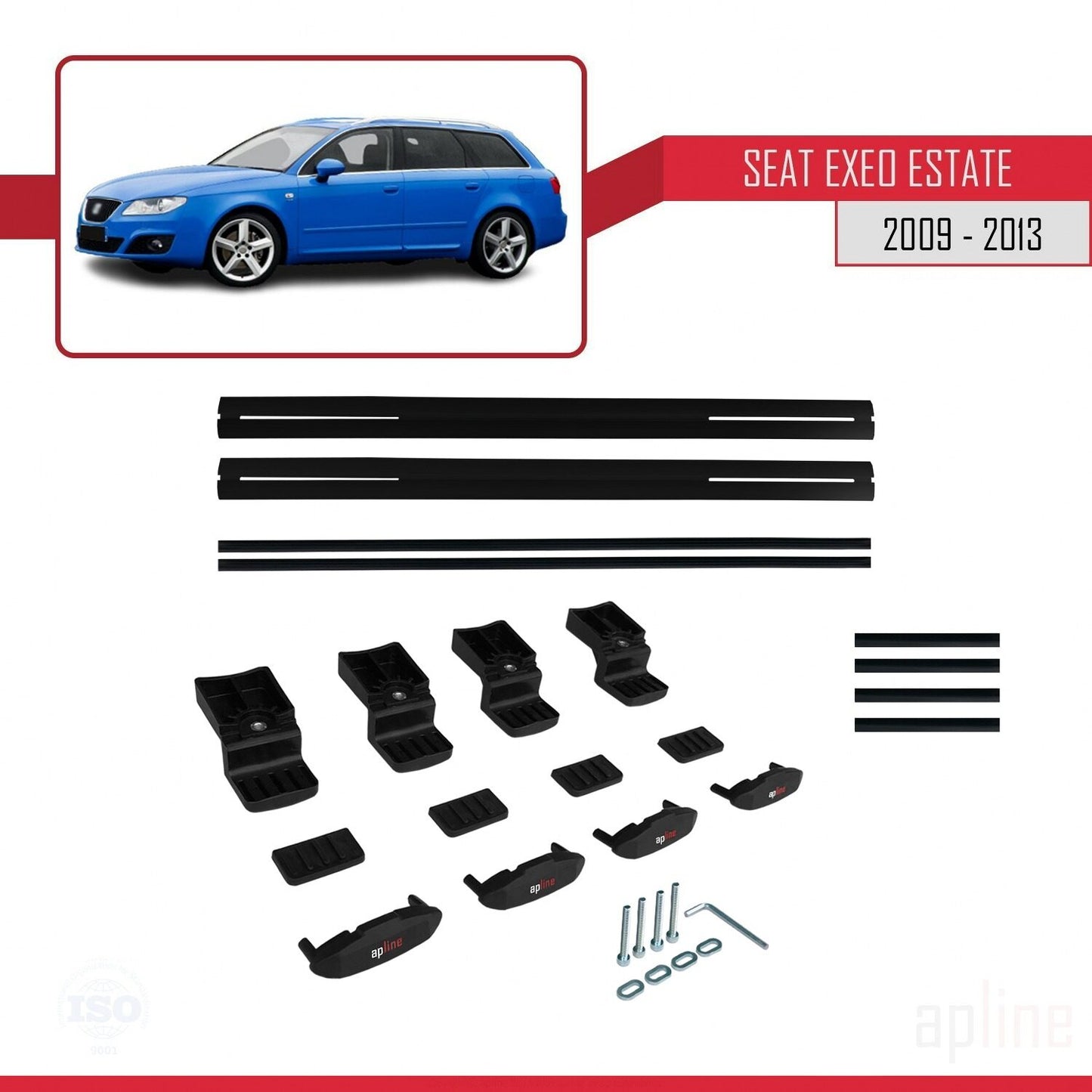 Compatibile con Seat Exeo (3R9) ST 2009-2013 BASIC Model Barre Tetto Portapacchi Auto Barre Portatutto Nero Alluminio 2 Barre