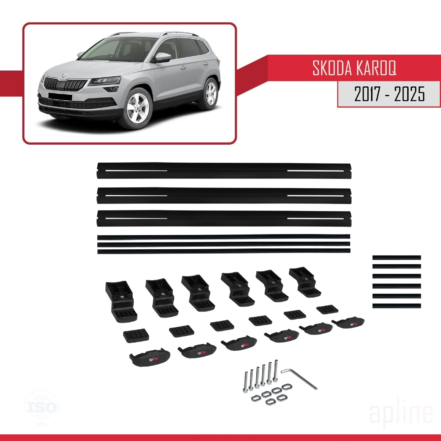 Compatible avec Skoda Karoq 2017-2025 BASIC Model Barres de Toit Railing Porte-Bagages de Voiture Noir Aluminium 3 Barres