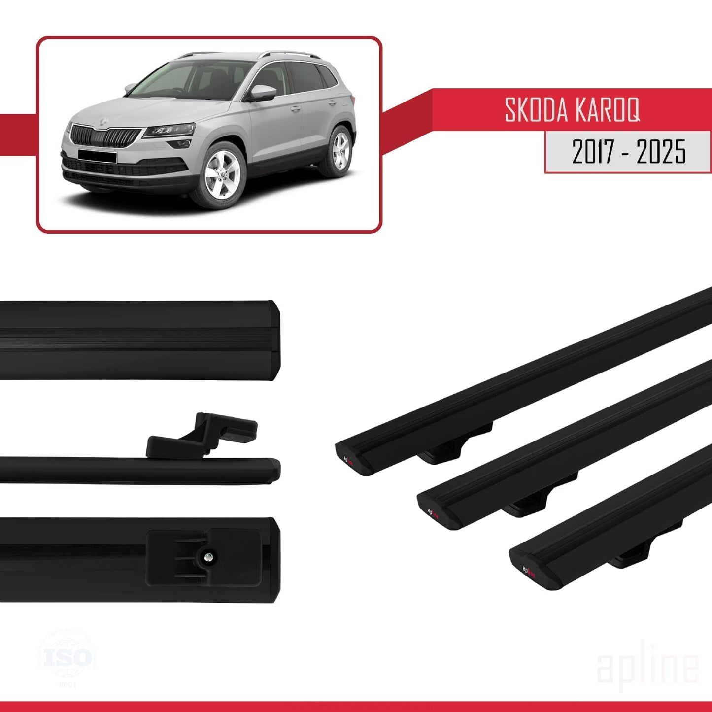 Compatible avec Skoda Karoq 2017-2025 BASIC Model Barres de Toit Railing Porte-Bagages de Voiture Noir Aluminium 3 Barres