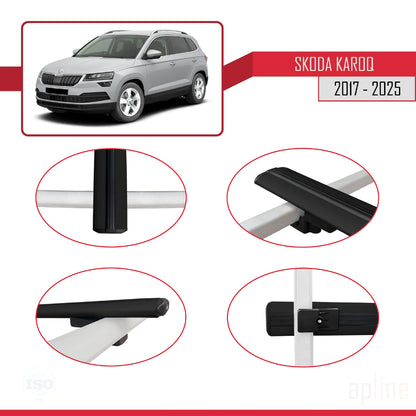 Compatible avec Skoda Karoq 2017-2025 BASIC Model Barres de Toit Railing Porte-Bagages de Voiture Noir Aluminium 2 Barres