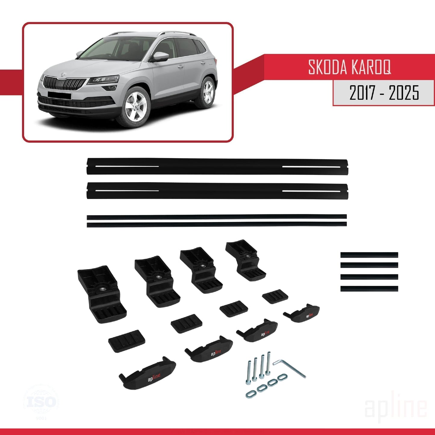 Compatible avec Skoda Karoq 2017-2025 BASIC Model Barres de Toit Railing Porte-Bagages de Voiture Noir Aluminium 2 Barres